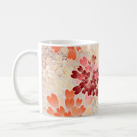 Oranje Red & Cream Flowers Retro Koffiemok (Links)