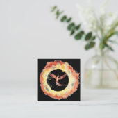 *~* Oranje Red Flame Phoenix Ring of Fire Black Vierkante Visitekaartje (Staand voorkant)