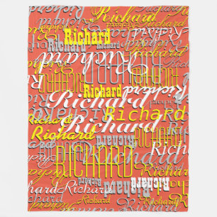 Oranje-Red Fleece Deken met een naampatroon