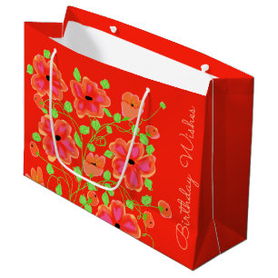 Oranje Red Floral Happy Birthday Gift Bag Groot Cadeauzakje