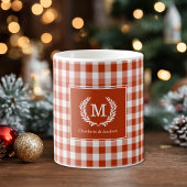 Oranje-Red Gingham Monogram Crest Custom Koffiemok