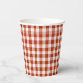 Oranje-Red Gingham Monogram Crest Custom Papieren Bekers (Achterkant)