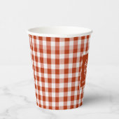 Oranje-Red Gingham Monogram Crest Custom Papieren Bekers (Rechts)