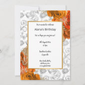 Oranje Red Gold Floral Elegant jarig Uitnodiging (Voorkant)