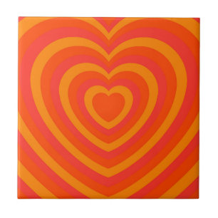 Oranje Red Hypnotic Heart Love Pattern Tegeltje