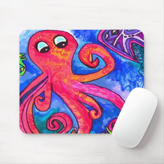 Oranje-Red Octopus Mousepad Muismat (Met muis)