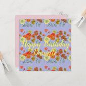 Oranje Red Poppy Paars Happy Birthday Kaart (Voorkant / Achterkant in situ)