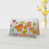 Oranje Red Poppy-Waterverf - Gefeliciteerd Kaart (Gele Bloem)