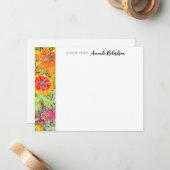 Oranje Red Rudbeckia Waterverf Flat Note Card Notitiekaartje (Voorkant / Achterkant in situ)