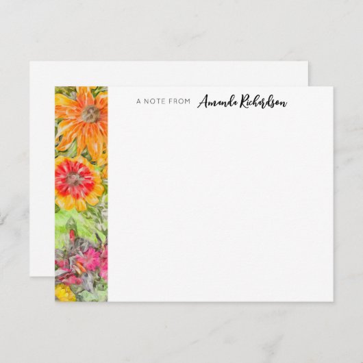 Oranje Red Rudbeckia Waterverf Flat Note Card Notitiekaartje (Voorkant / Achterkant)