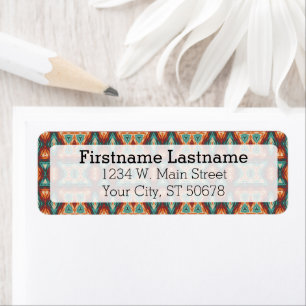 Oranje Red Turquoise Rustic Cabin Mosaic Pattern Etiket