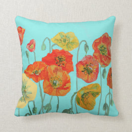 Oranje Red Yellow Poppy Waterverf Cushion Aqua Kussen