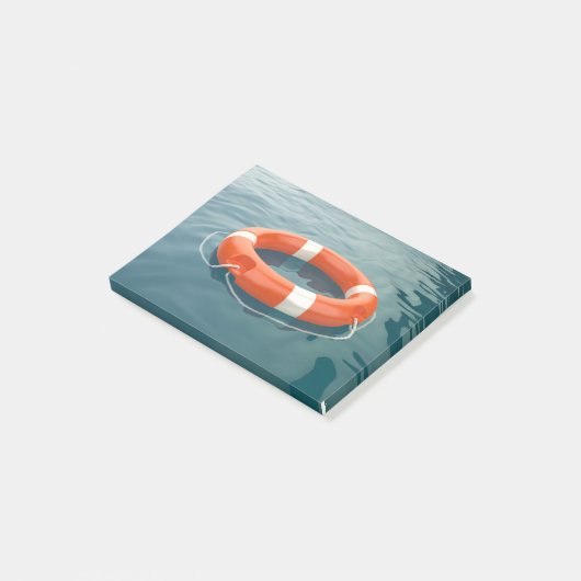 Oranje reddingsboei in de oceaan post-it® notes (Schuin)