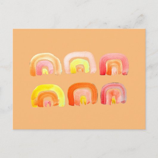 Oranje regenboog schattige retro-kunst briefkaart (Voorkant)