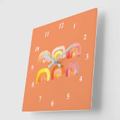 Oranje regenboog schattige retro-kunst vierkante klok (Hoek)