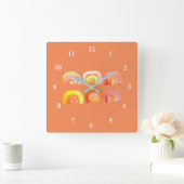 Oranje regenboog schattige retro-kunst vierkante klok (Huis)