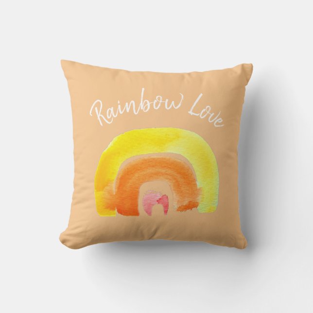 Oranje regenboogliefdeswaterverf kussen (Voorkant)