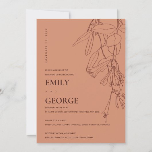 ORANJE REHEARSAL DINER INVITE VAN DE REUST MET ROE BEDANKKAART (Voorkant)