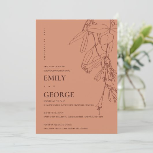 ORANJE REHEARSAL DINER INVITE VAN DE REUST MET ROE BEDANKKAART (Staand voorkant)