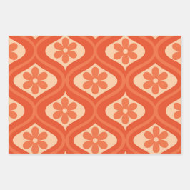 Oranje retro 70s bloem op ogee patroon inpakpapier vel