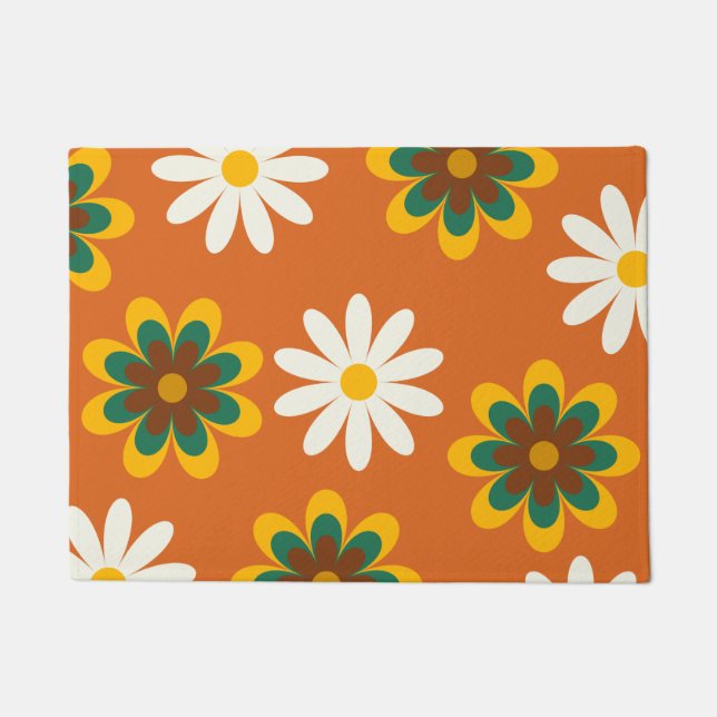Oranje Retro 70s bloemen Deurmat (Voorkant)