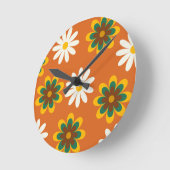 Oranje Retro 70s bloemen Ronde Klok (Hoek)