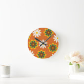 Oranje Retro 70s bloemen Ronde Klok (Huis)