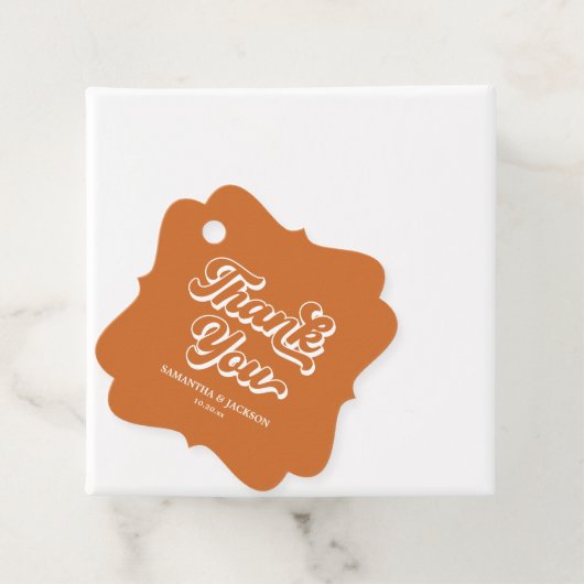 Oranje Retro 70s Boho Dank je bruiloft Bedankjes Labels (In situ)