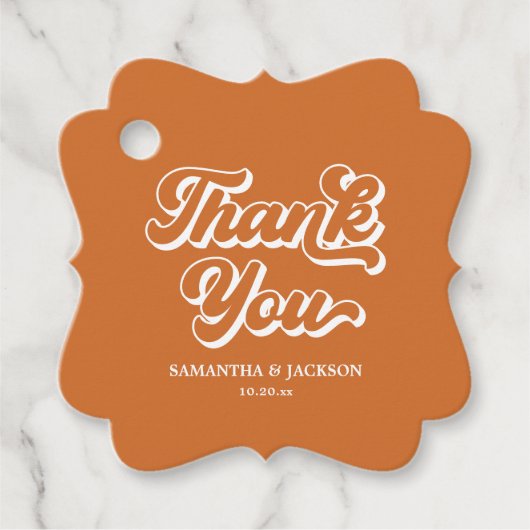 Oranje Retro 70s Boho Dank je bruiloft Bedankjes Labels (Voorkant)