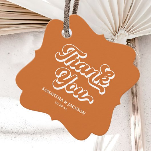 Oranje Retro 70s Boho Dank je bruiloft Bedankjes Labels