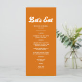 Oranje Retro 70s Boho Groovy Disco Bruiloft Menu (Staand voorkant)