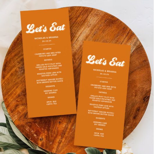 Oranje Retro 70s Boho Groovy Disco bruiloft Menu