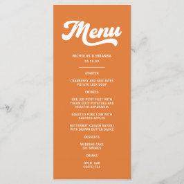 Oranje Retro 70s Bruiloft Menu