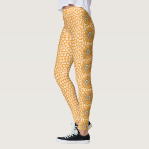 Oranje Retro 70s Flower Leggings