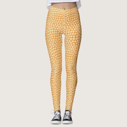 Oranje Retro 70s Flower Leggings (Voorkant)