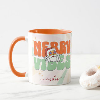 Oranje Retro 70s thema Merry Vibes Aangepaste naam Mok
