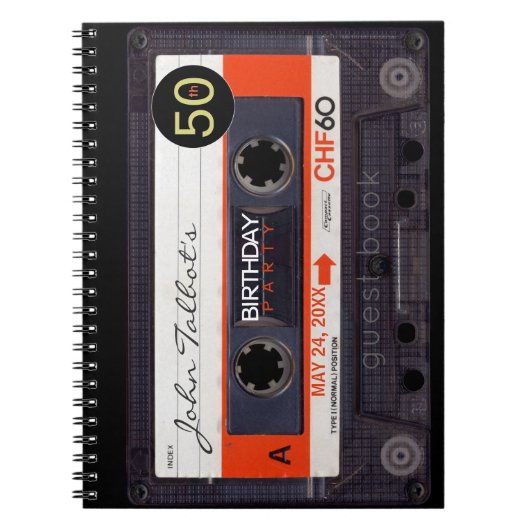 Oranje retro Audiotape 50e verjaardag GuestBook NB Notitieboek (Voorkant)