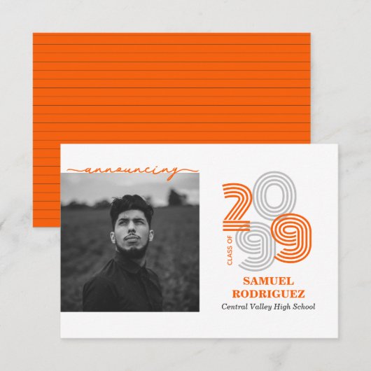 Oranje Retro Big Numbers Klasse van de Foto Kaart (Voorkant / Achterkant)