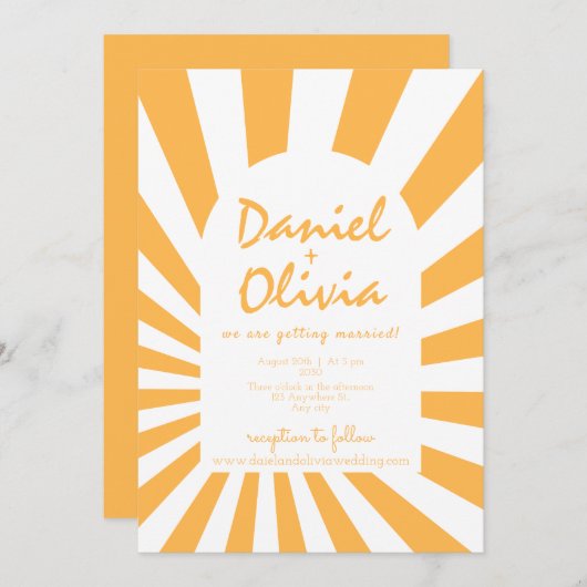 Oranje retro bruiloft kaart (Voorkant / Achterkant)