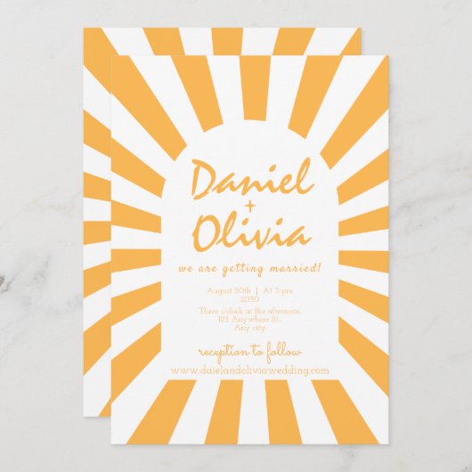 Oranje retro bruiloft kaart (Voorkant / Achterkant)