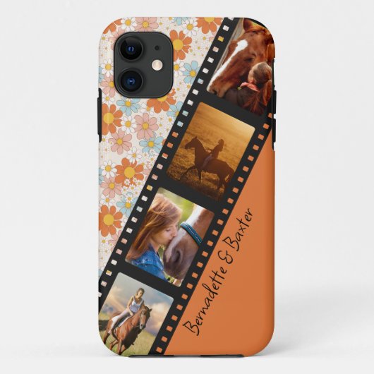 Oranje Retro Daisy 4 Foto Paard Collage Naam Case-Mate iPhone Case (Achterkant)