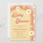 Oranje Retro Daisy Flower Baby shower Kaart (Voorkant)