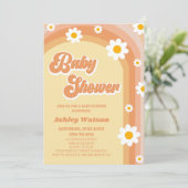 Oranje Retro Daisy Flower Baby shower Kaart (Staand voorkant)
