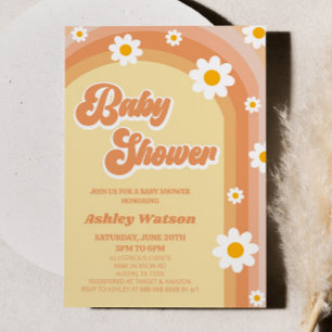 Oranje Retro Daisy Flower Baby shower Kaart