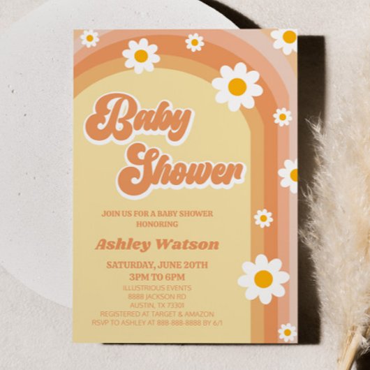 Oranje Retro Daisy Flower Baby shower Kaart
