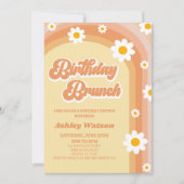 Oranje Retro Daisy Flower Verjaardagsbrunch Party Kaart (Voorkant)