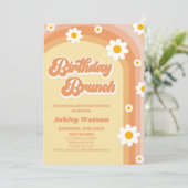 Oranje Retro Daisy Flower Verjaardagsbrunch Party Kaart (Staand voorkant)