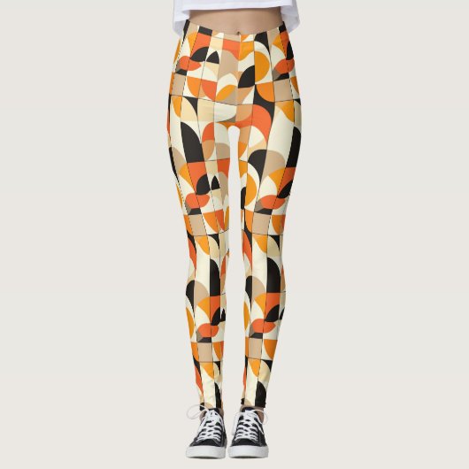 Oranje Retro Geometrische Abstracte Leggings (Voorkant)