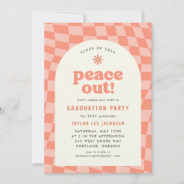 Oranje Retro Groovy 70s Graduation Party Kaart