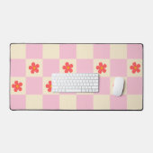 Oranje Retro Groovy Daisy Flower & Roze geruit Bureaumat (Keyboard & Muis)